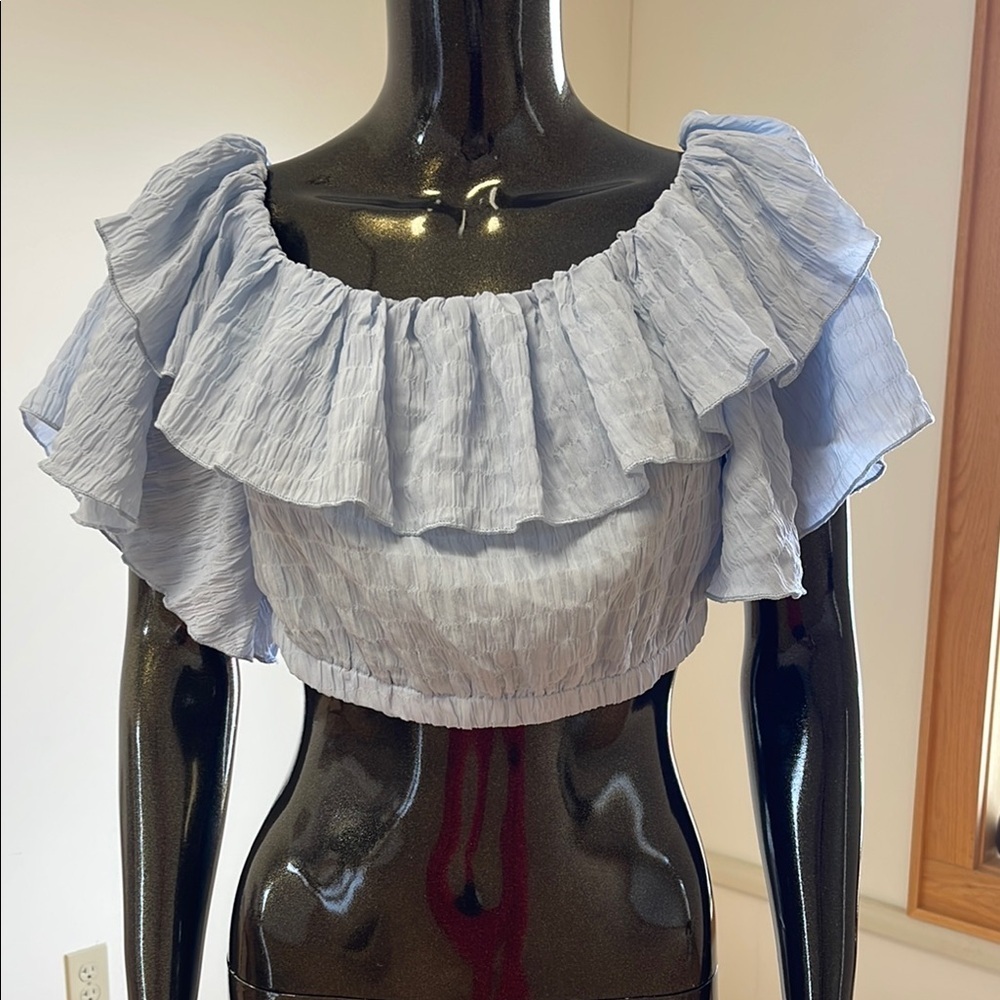 SHEIN Blue Sleeveless Ruffled Crop Blouse